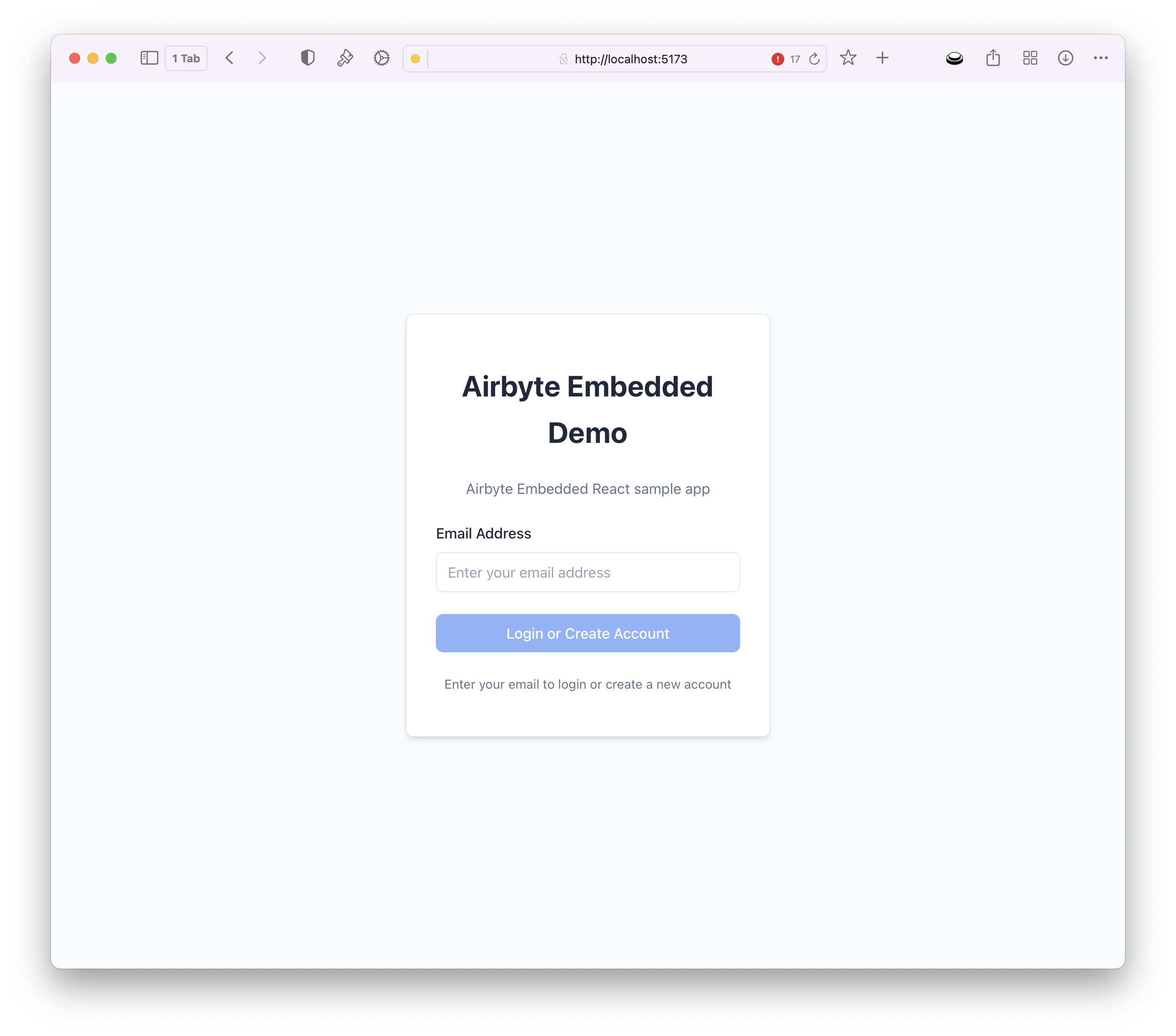 Embedded Sample Web app home screen.